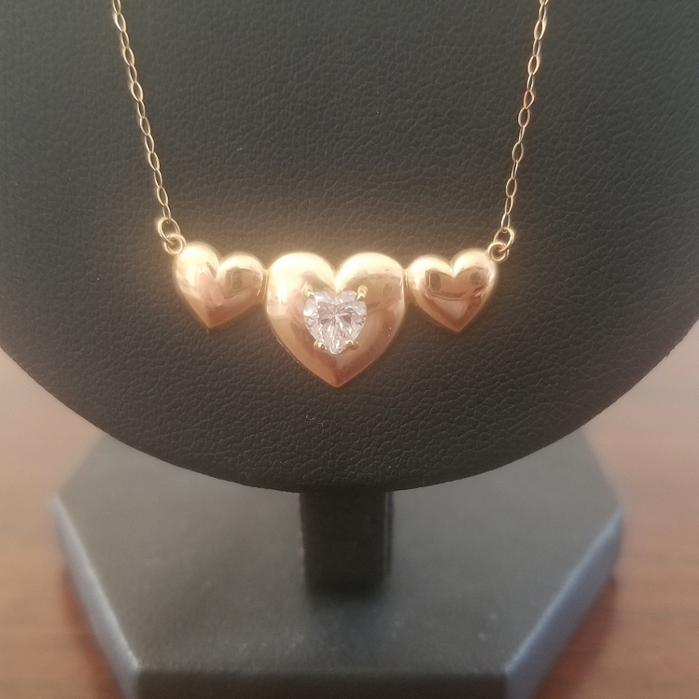10K Gold CZ Hearts Necklace
